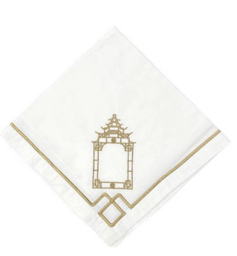 Monogram Trellis Embroidery Napkins Gold and White Set of 4